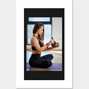 Woman in various yoga postures Posters and Art